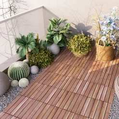 Set de 10 dalles de jardin Alliste bois d'acacia 6 lattes 0,9 m² casa.pro