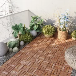 Set de 10 dalles de jardin Alliste bois d'acacia 12 lattes 0,9 m² casa.pro