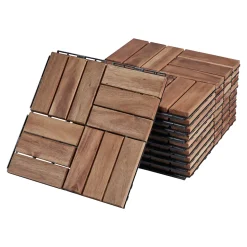 Set de 10 dalles de jardin Alliste bois d'acacia 12 lattes 0,9 m² casa.pro
