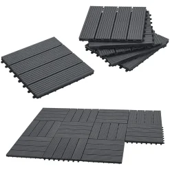 Set de 11 dalles de jardin Schramberg en bois composite 1m² 30 x 30 x 2,2 cm gris foncé en.casa