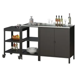 Set de meubles de jardin armoire avec étagère d'extérieur et chariot de service Bolognano noir mat casa.pro