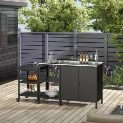 Set de meubles de jardin armoire avec étagère d'extérieur et chariot de service Bolognano noir mat casa.pro
