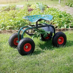 Siège de jardin roulant ECD Germany en acier pivotant 360 degrés hauteur réglable capacité de 150 kg