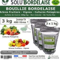 Solu'Bordelaise - 3 kg Bouillie Bordelaise Non Colorée - Sulfate de Cuivre - Fruitiers, Potager, Vigne - UAB - Doseur Inclus