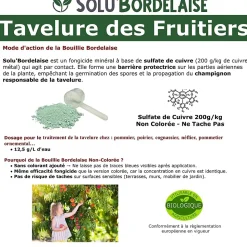 Solu'Bordelaise - Tavelure des Fruitiers - 1 kg Bouillie Bordelaise Non Colorée - Sulfate de Cuivre 200 g/kg - UAB - Doseur Inclus