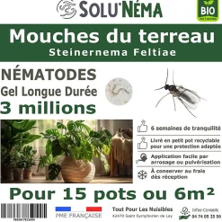Solunéma - Nématodes contre la Mouche du Terreau - 3 millions Steinernema Feltiae (SF) - Traitement pour 12 à 15 pots