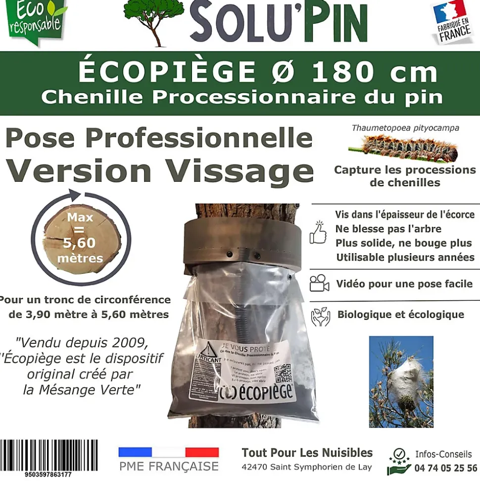 SoluPin - Écopiège 180 cm Version Vissage - Piège Chenilles Processionnaire du pin