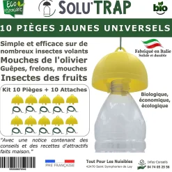 Solutrap - 10 pièges universels jaunes -économique - mouches - guêpes - frelons - mouche de l'olivier