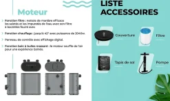 Spa Tahiti gonflable 150 cm de diamètre 800 litres moteur 2240 W 2 à 4 personnes massage 140 Jets Coco Spa