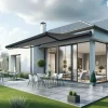 Store banne coffre AMURI 4,20 x 3,00m (Manuelle - Gris clair - Gris anthracite)