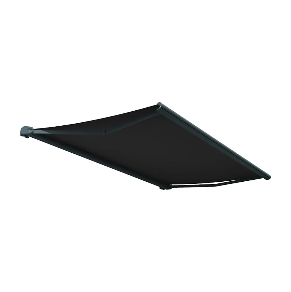 Store banne coffre CINTA 4,80 x 3,00m (Motorisé à interrupteur + manœuvre de secours - Gris foncé - Gris anthracite)