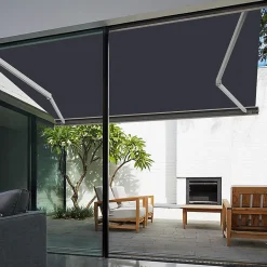 Store banne coffre intégral 3,5 x 3 m motorisé et manuel extérieur pour terrasse - Gris anthracite - Sunny Inch