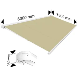 Store banne Coffre intégral PROTECT 2 Blanc 6x3,5m Motorisé à télécommande - Toile Ecrue
