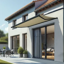 Store banne coffre intégral CINABRE 2,50x1,50 M (Motorisé à Interrupteur - Armature gris anthracite - Toile écrue)