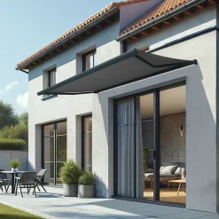 Store banne coffre intégral CINABRE 2,50x1,50 M (Manuel - Armature gris anthracite - Toile grise)
