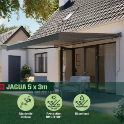 Store banne manuel gris 5x3 m avec semi coffre Jagua Klikstrom