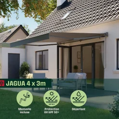 Store banne manuel gris 4x3 m avec semi coffre Jagua Klikstrom