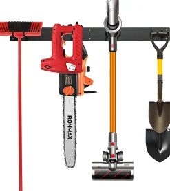 Système de Rangement Outil pour Garage, Porte Outils Mural pour avec 4 Crochets Doubles en Métal
