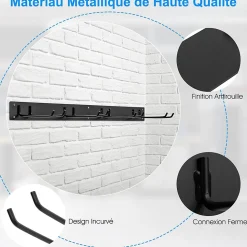 Système de Rangement Outil pour Garage, Porte Outils Mural pour avec 4 Crochets Doubles en Métal