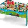 Table Circuit de Train Enfant Rail de Train Bois 80 Pcs avec Rails Jouet Activités pour Garçons Acessoire Complets Vert