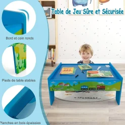 Table Circuit de Train Enfant Rail de Train Bois 80 Pcs avec Rails Jouet Activités pour Garçons Acessoire Complets Vert