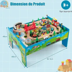 Table Circuit de Train Enfant Rail de Train Bois 80 Pcs avec Rails Jouet Activités pour Garçons Acessoire Complets Vert