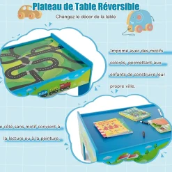 Table Circuit de Train Enfant Rail de Train Bois 80 Pcs avec Rails Jouet Activités pour Garçons Acessoire Complets Vert