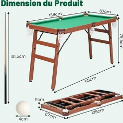 Table de Billard Pliable Mini Billard Enfant Pliant avec Pieds Pliables et Réglables Coins Protégés en Cuir