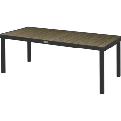 Table de jardin rectangulaire pour 8 personnes en aluminium plateau PE à lattes aspect bois dim. 190L x 90l x 74H cm noir