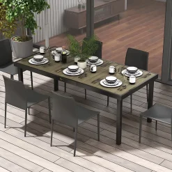 Table de jardin rectangulaire pour 8 personnes en aluminium plateau PE à lattes aspect bois dim. 190L x 90l x 74H cm noir