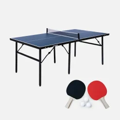 Table de ping pong d'intérieur médium. bleu. avec 2 raquettes et 3 balles