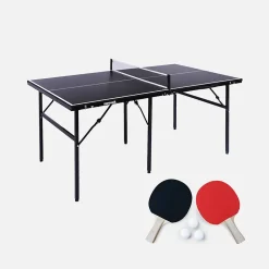 Table de ping pong d'intérieur médium. noir. avec 2 raquettes et 3 balles