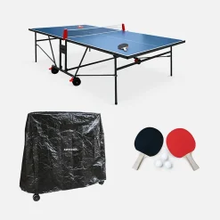 Table de ping pong INDOOR bleue. avec 2 raquettes et 3 balles. utilisation intérieure + Housse en PVC