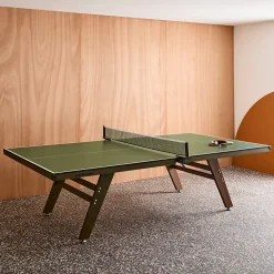 Table de ping pong intérieur deluxe kaki avec 2 raquettes et 3 balles