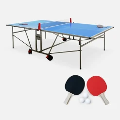 Table de ping pong OUTDOOR bleue - table pliable avec 2 raquettes et 3 balles. pour utilisation extérieure. sport tennis de table