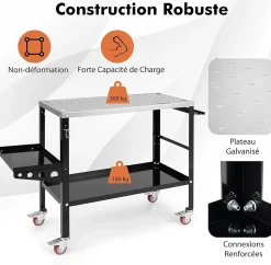 Table de Soudage avec Support et Plateau à Outils Capacité 544 Kg Table Etabli de Soudage Trous de Fixation Etagère Inférieure