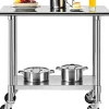 Table de Travail INOX Cuisine avec 2 Etageres Hauteur de Couche Inferieure Reglable 4 Roues en PU