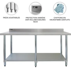 Table de Travail pour Cuisine en Inox - 210 cm