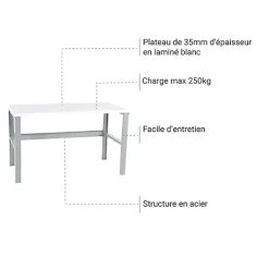 Table de travail pour entrepôt et centre de distribution - Longueur 1800mm - Charge max 250kg - BASIC180
