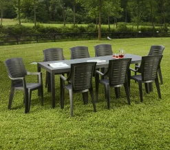 Table d'extérieur Dmica, Etagère à manger rectangulaire extensible, Table de jardin extensible, 150x90h72 cm, Anthracite