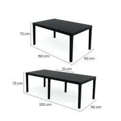 Table d'extérieur Dmica, Etagère à manger rectangulaire extensible, Table de jardin extensible, 150x90h72 cm, Anthracite