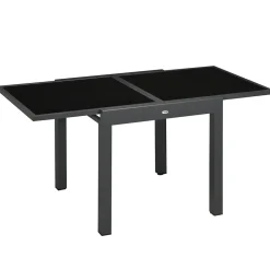 Table extensible de jardin grande taille dim. 160 x 80 x 75 cm alu métal époxy anthracite plateau verre trempé noir