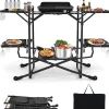 Table Pliante Extérieur Table de Cuisine de Camping avec 4 Tablettes Appoint Support de Rangement Sac de Transport