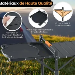 Table Pliante Extérieur Table de Cuisine de Camping avec 4 Tablettes Appoint Support de Rangement Sac de Transport