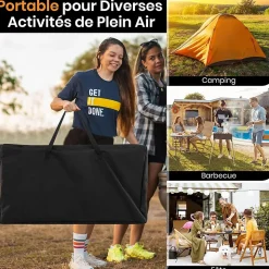 Table Pliante Extérieur Table de Cuisine de Camping avec 4 Tablettes Appoint Support de Rangement Sac de Transport