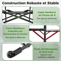 Table Pliante Extérieur Table de Cuisine de Camping avec 4 Tablettes Appoint Support de Rangement Sac de Transport