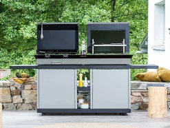 Table roulante acier fermé noir et gris pour combi plancha/gril - Forge Adour