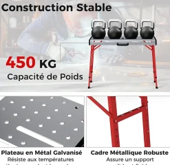 Table Établi Pliante Station de Travail Robuste Capacité 450 kg 2 Serre Joints Poignée de Transport