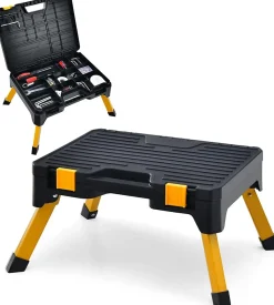 Tabouret Atelier 2 en 1 avec Caisse à Outils Tabouret Marchepied Pliable avec Pieds Antidérapants