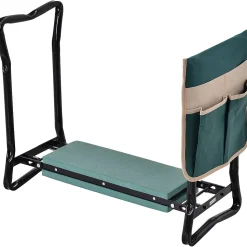 Tabouret de jardin pliable agenouilloir de jardin siège jardinage avec coussin pochette rangement outils vert
